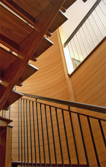 Bogan residence interior remodel curved stair mahogany douglass fir